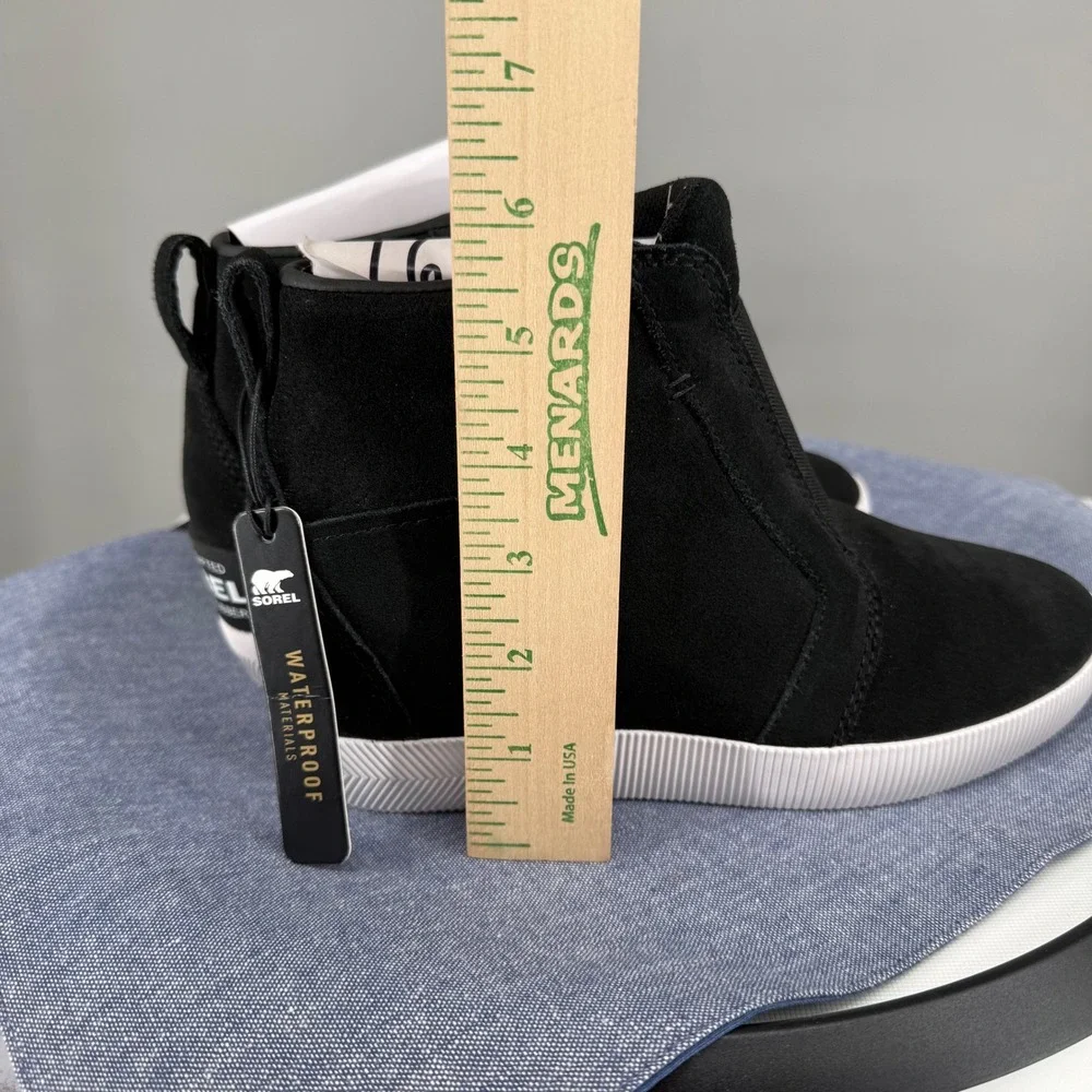 Sorel Out N About Pull-On Wedge Sneaker Women 7 Black Waterproof Suede Bootie
